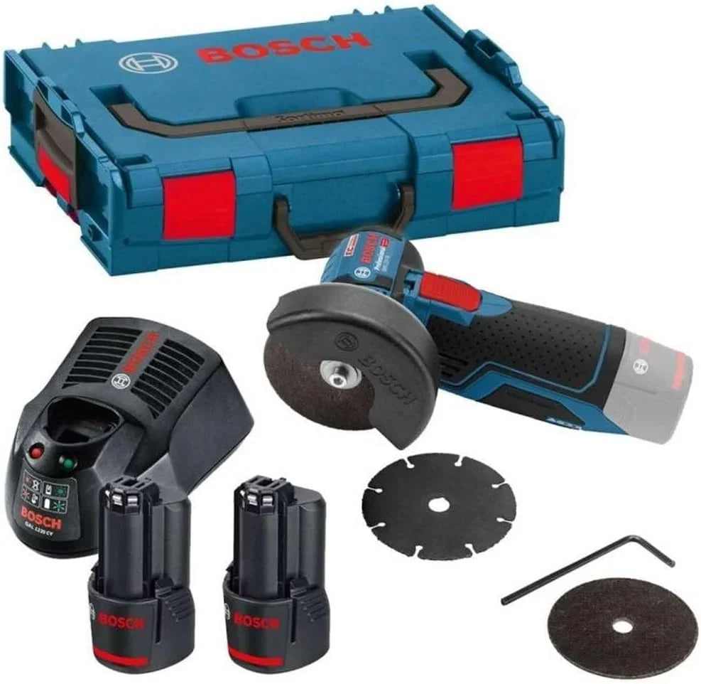 Professional 12V System Akku Winkelschleifer GWS 12V-76 (inkl. 2x 3.0Ah Akku, Schnellladegerät GAL 1230 CV, 1x Carbide Multi Wheel, 2x Trennscheibe