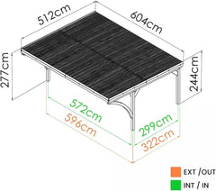 Forest Style - Cochera Doble Victor Modern 30,9 m² (6,02 x 5,11 x 2,52 m) – Madera de Pino Tratada – Techo de Policarbonato – Aparcamiento Cubierto