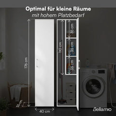 Bellamio Apol Besenschrank - Mehrzweckschrank 40 cm breit Weiß - Vorratsschrank mit Staubsaugerfach - Putzschrank aus Holz - Flurschrank mit Stauraum