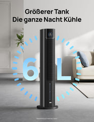 DREO Turmventilator mit Wasserkühlung, 110 cm Luftkühler mit Wasserkühlung Leise, 4-Geschwindigkeiten-4-Modi Verdunstungskühler, APP-Steuerung,