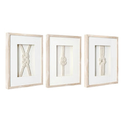 3-Piece Framed Nautical Knots Wall Decor Set, Natural Finish Coastal Wall Art
