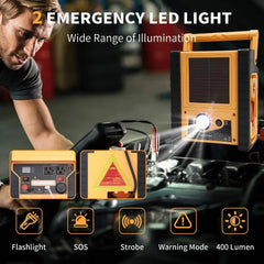 2000A Car Jump Starter with Air Compressor, 5W Solar Panel Portable Power Station, Tire Inflator 260PSI, Car Battery Charger with Inverter Dual 400W AC DC USB Ports, 12V Battery Pack Jump Box