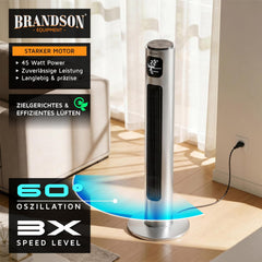Brandson - Turmventilator mit Fernbedienung 96 cm - Preisträger 2026 - mobiler Lüfter leise - Standventilator Oszilation - 3 Geschwindigkeiten 3 Modi