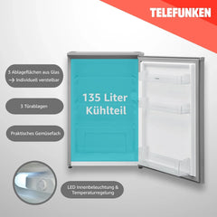 TELEFUNKEN Kühlschrank ohne Gefrierfach freistehend | Standkühlschrank mit 135 Liter Nutzinhalt | Kühlschrank klein mit Gemüsefach |